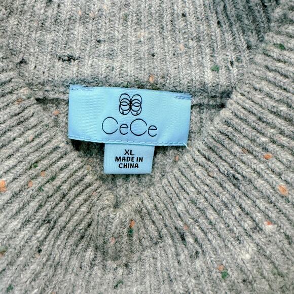 Cece Textured Dot Knit Balloon Sleeve Mock Crewneck Sweater Cute Gray sz XL NWT - Picture 9 of 12